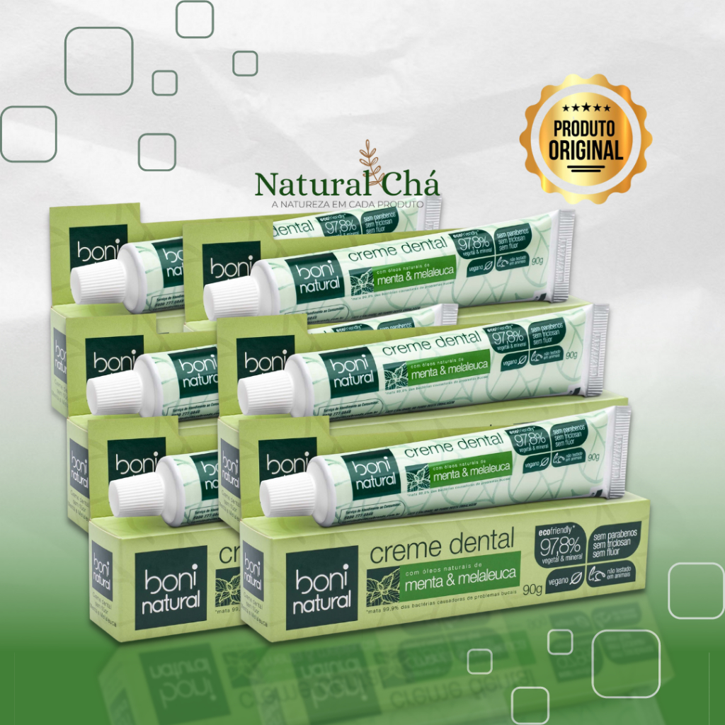KIT 6x Creme Dental Sem Fluor Boni Natural Menta e Melaleuca Pasta de ...
