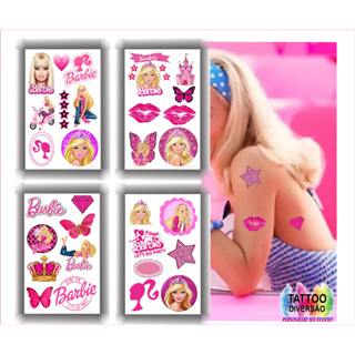 Kit 4 Cartelas Tatuagens Temporária Barbie I Desenhos e artes Princesas Barbie