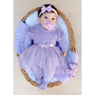 Saída de maternidade lilás tule bordado
