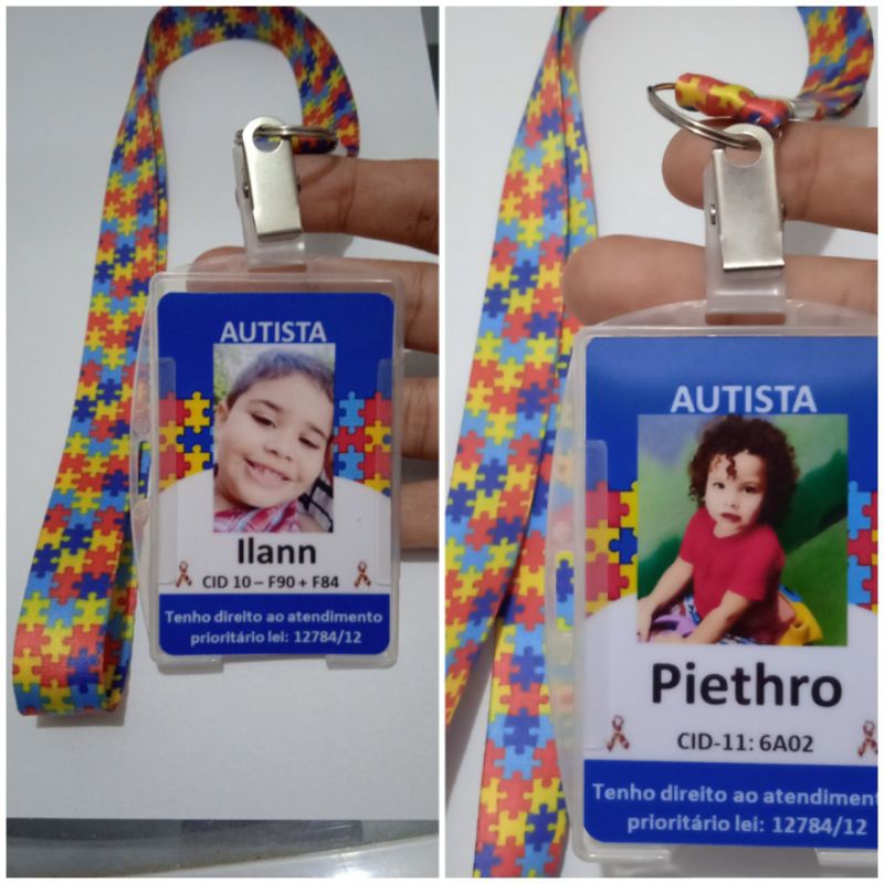 Crachá autismo PVC, crachá do autista, cordão quebra cabeça, pulseira, cartão SUS