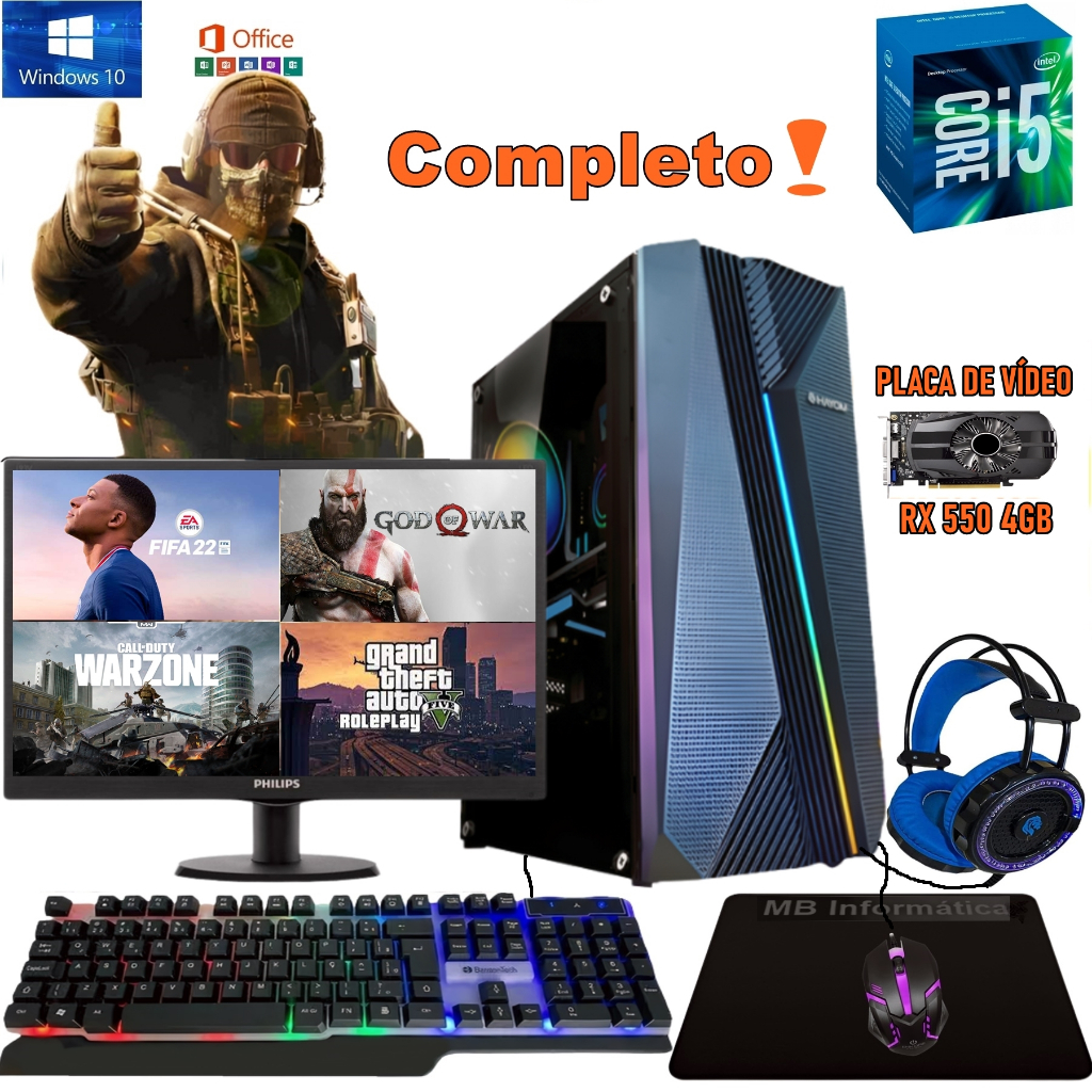 Computador Gamer Completo God of War - FIFA22 - Warzone 2.0 - Autocad - Revit - Illustrator Garantia e NF e suporte total pós venda