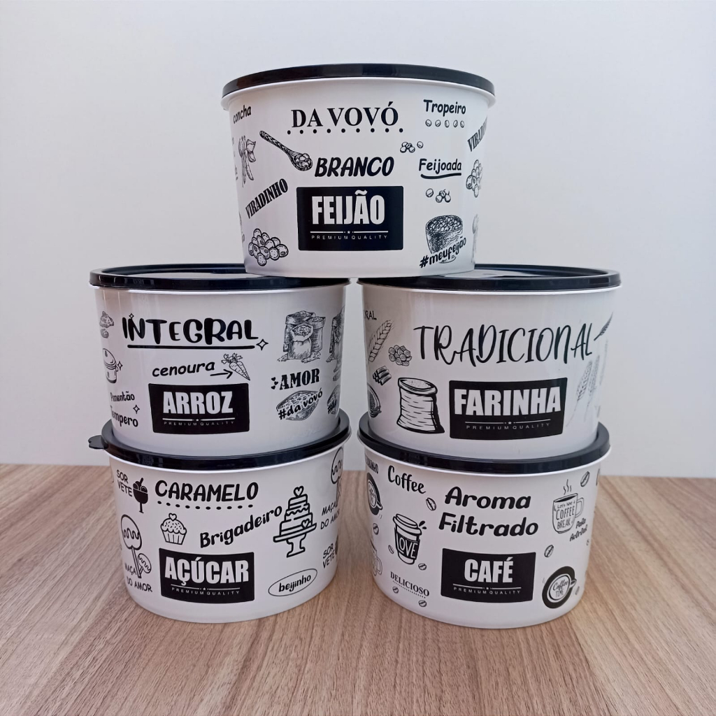 Kit Potes Plásticos Porta Mantimentos Black 5 peças