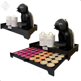 Bandeja Preta com porta 40 Capsulas Gaveta Embutida decorativo dolce gusto grande mdf organizador apoio servir chá cafeteira