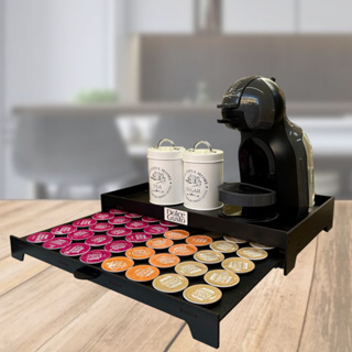 Bandeja porta 40 Capsulas PRETA Gaveta Embutida decorativo dolce gusto grande mdf organizador apoio servir chá cafeteira