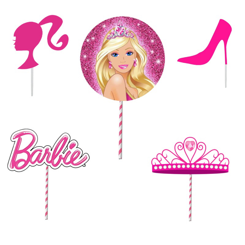 Kit Topper De Bolo / Tags / Topo Barbie 3D Luxo Rosa e Prata