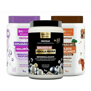Kit Trio Penteares de 1kg Hialurônico, Pérola Negra e Óleos Africanos Beleza Natural