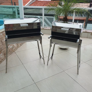 Churrasqueira bafo e grill de aço inox retrátil