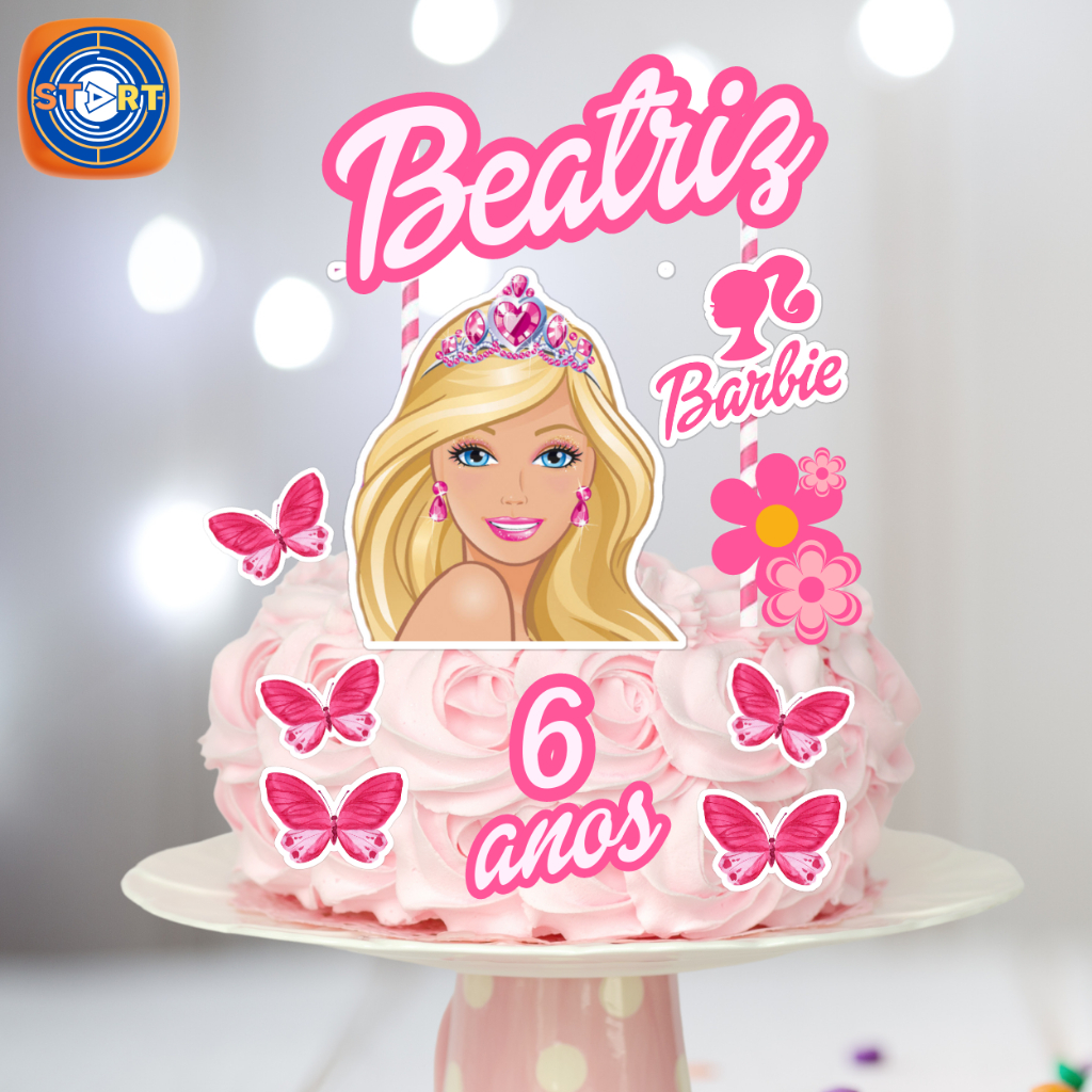 Topo De Bolo Feminino Da Barbie Personalizado Com Nome Idade