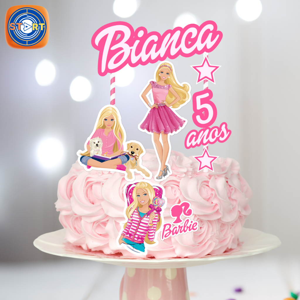 Festejante - Lis personalizados - Topo de bolo Barbie