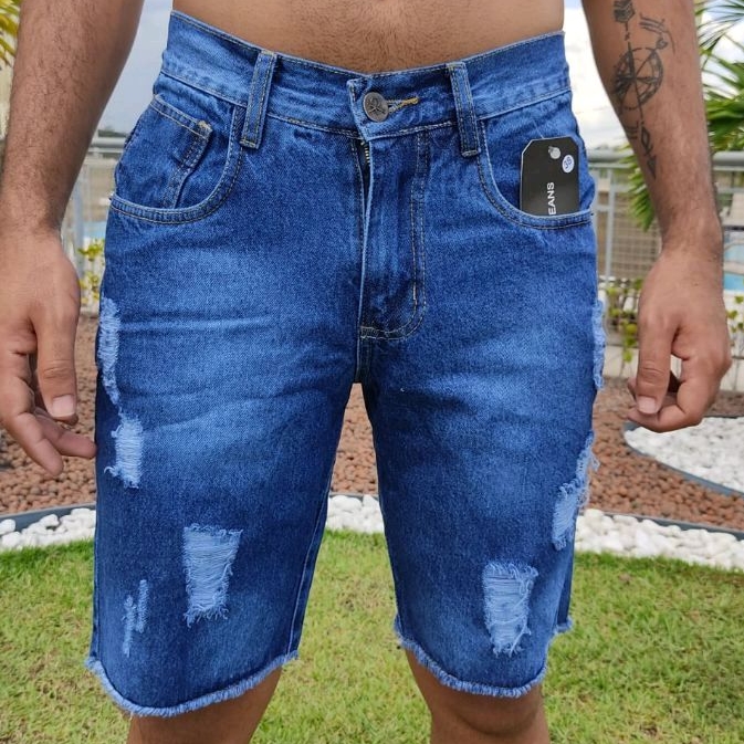 Bermuda Jeans Masculina Branca Destroyed % - Imperium Store