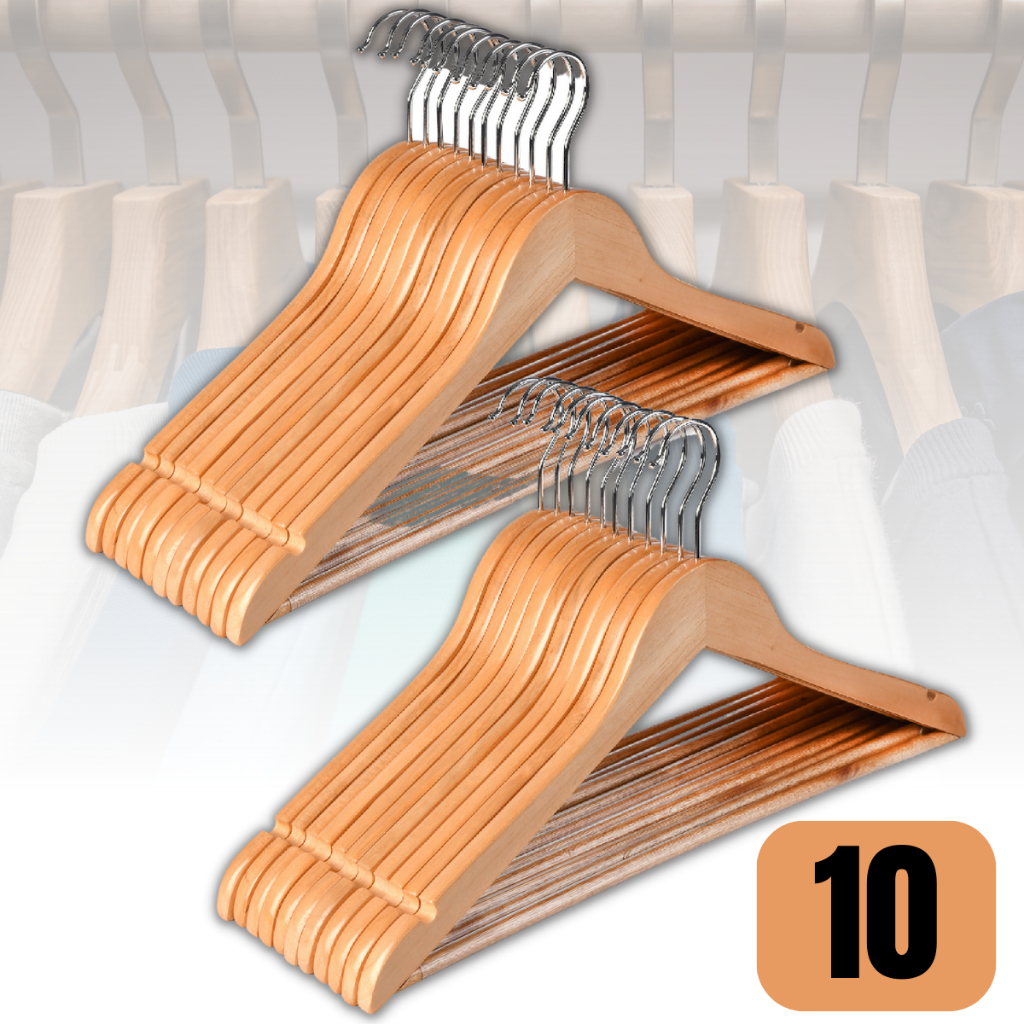 Cabide de Madeira Kit 10 Unidades Adulto Roupa Camisas Calça Qualidade ...