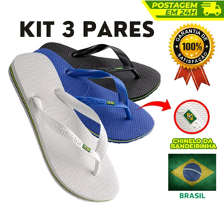 KIT 3 PARES Chinelo Masculino Adulto - Com Bandeirinha e Listrinhas - Varias Cores - Do 38 ao 44 T 10