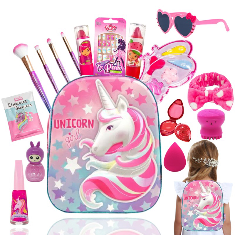 Kit Maquiagem Infantil Completo Com Bolsa Unicornio