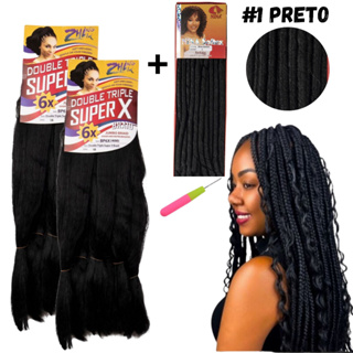Kit 2 Cabelo Jumbo Super X + Nina Softex E Agulha Tranças Box Braids Cachos Gypsy Crochet Braids