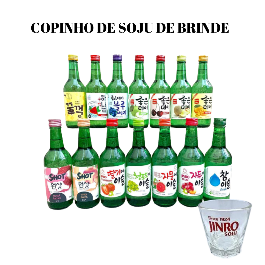 Kit 3 Sabores De Soju Bebida Destilada Coreana Sochu + Copo