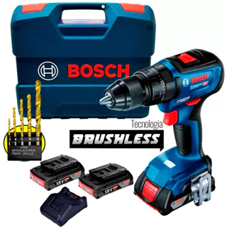 Parafusadeira Furadeira Impacto 18V Brushless 2 Baterias GSB 18V-50 BOSCH + brocas