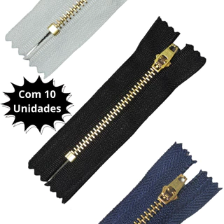 Zíper de Metal Reforçado Fixo Com Trava de Segurança Tamanhos 4, 5, 6, 8, 10, 12, 15 e 18 c/10 unidades Zíper Jeans
