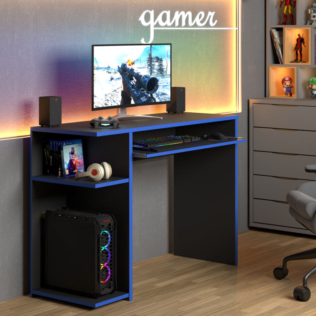 Mesa Gamer JM para Computador com Bordas Coloridas