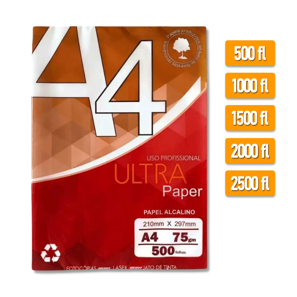 Papel sulfite Branco A4 75g 210mm x 297mm Ultra Paper pacotes com 500 ...