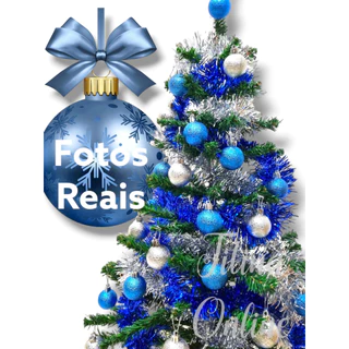 Árvore De Natal 90 cm + 48 Bolinhas Azul e Prata + Festão Azul E Prata.
