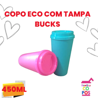PROMOÇÃO KIT COM 10 COPOS ECO COM TAMPA BUCKS 450ML