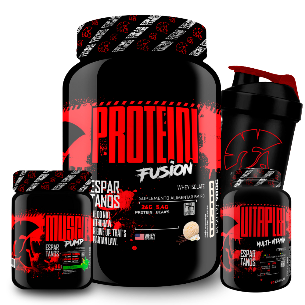 Kit Whey Fusion + Pré Treino + Multivitamínico + Shaker