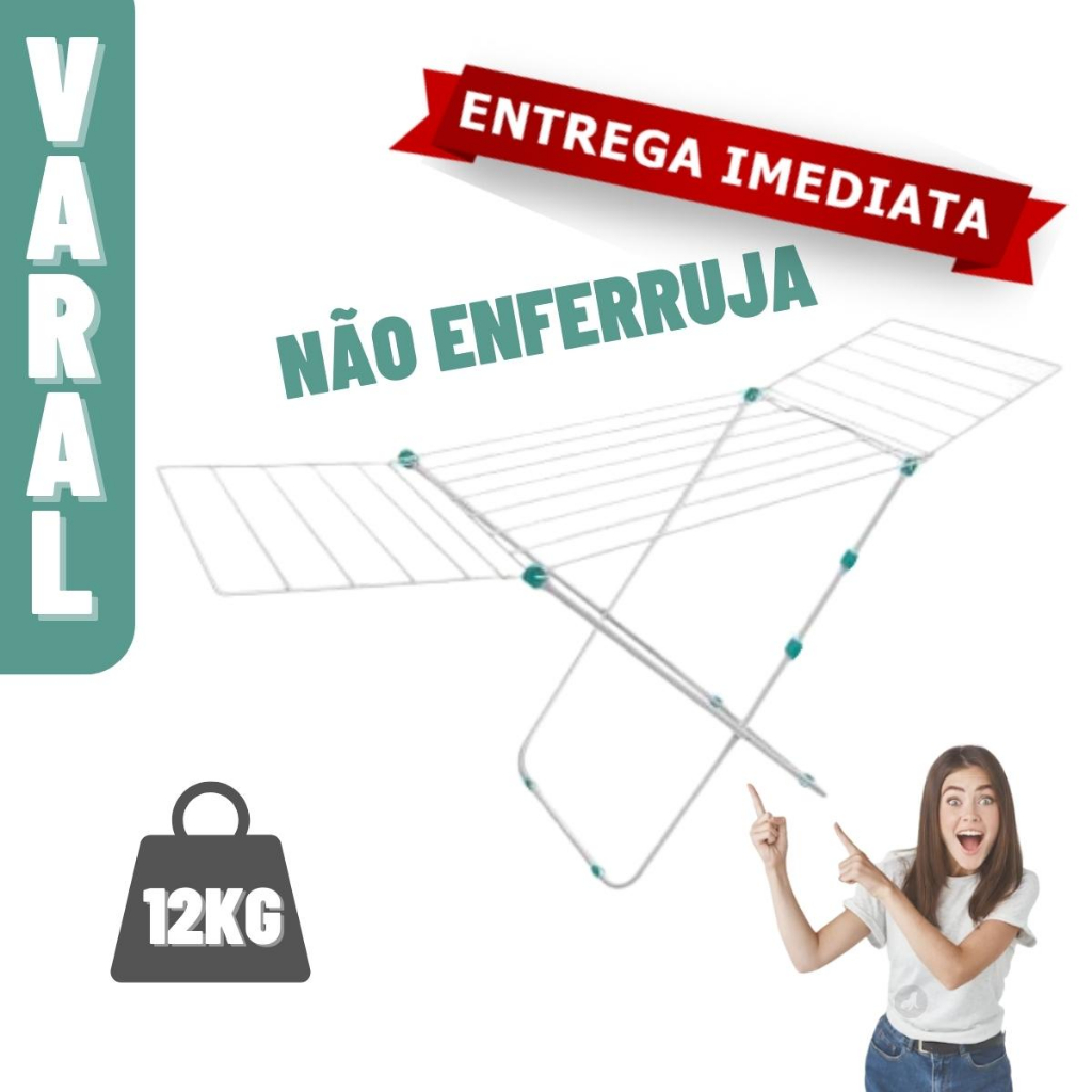 Varal De Chão Reforçado Com Abas Dobrável Retrátil Slim