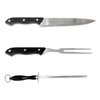 Kit Para Churrasco 3 Peças Faca Garfo Chaira Inox em Oferta na Shopee