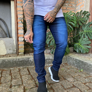 Calça Jeans Masculina Básica Skinny Lavagem Escura tecido premium