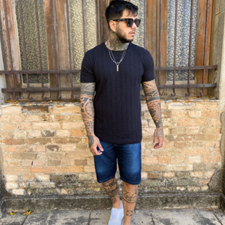 Bermuda Jeans Masculina Lavagem Escura Com Pistolado Linha Premium