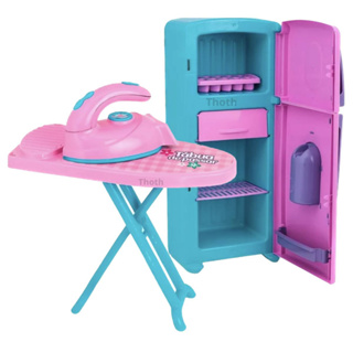 Geladeira Cozinha Infantil Tabua de passar Roupa Brinquedo Grande Ferro Geladeirinha Menina Rosa