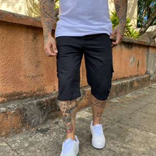 Bermuda Jeans Masculina Modelo Cargo Preto Linha Premium