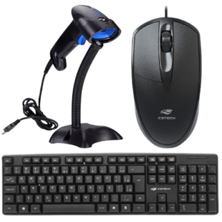 Kit PDV para Comércio Lojistas Leitor de Código de Barras Suporte de Mesa Teclado e Mouse com fio USB