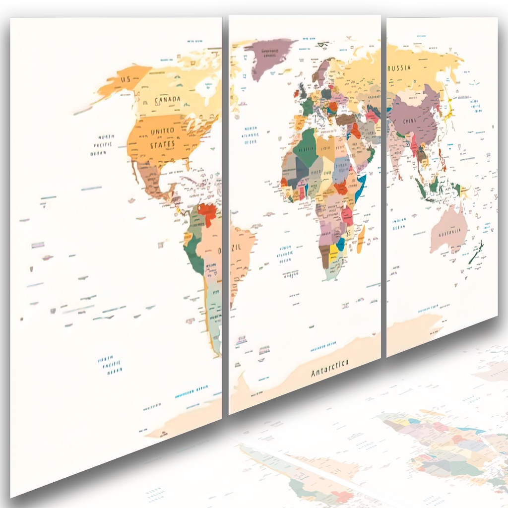 Quadros Decorativo Mapa Múndi Com Borda 120x60 Lindo