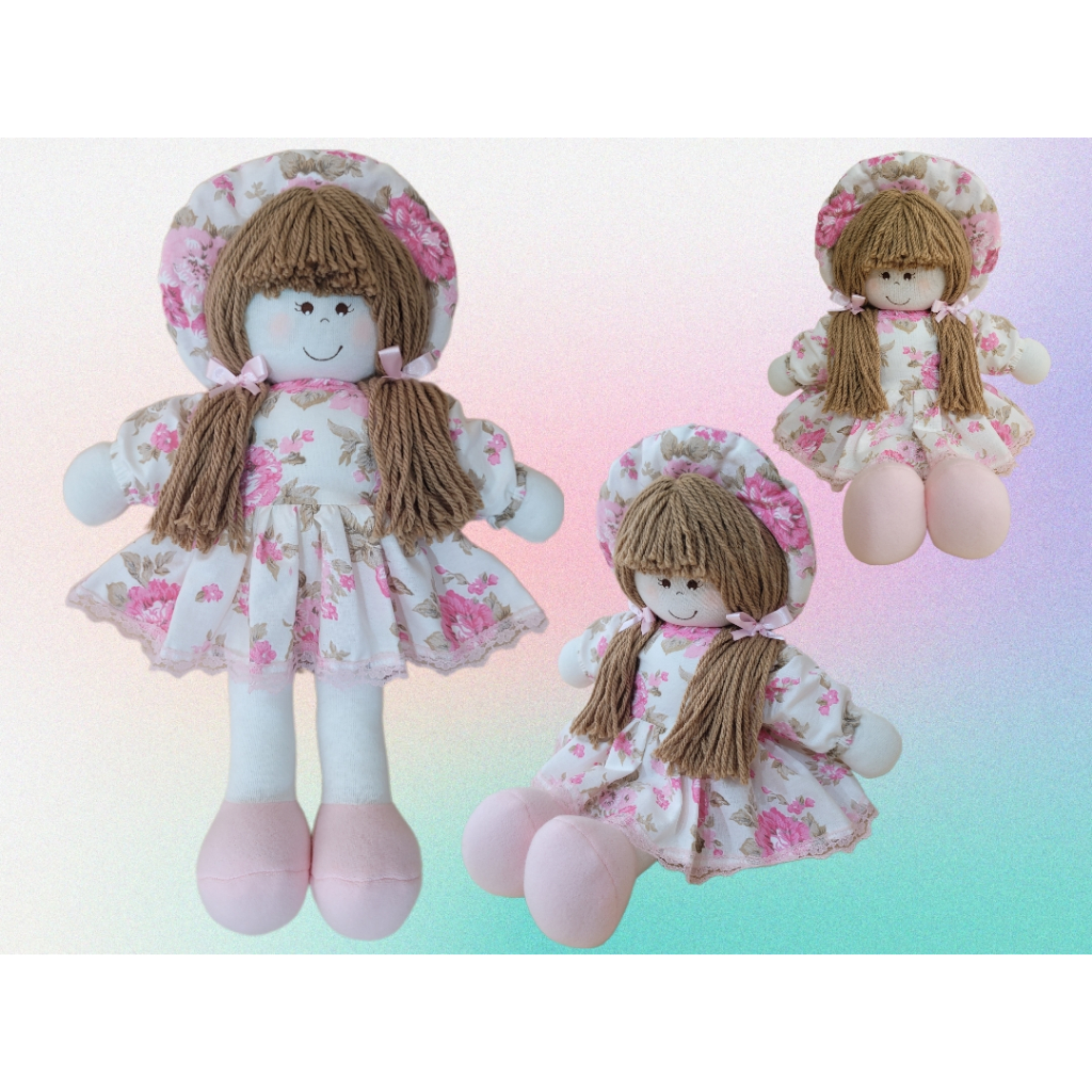 Boneca De Pano Sorridente Roupa Pink 29cm