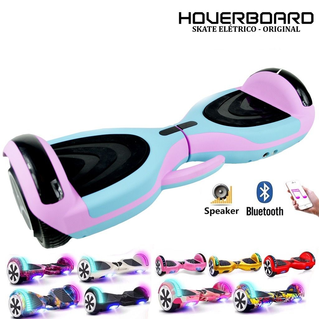 Hoverboard Overboard Skate Elétrico 6,5' Polegadas com Luz LED e Bluetooth Galaxy/Rosa Chiclete