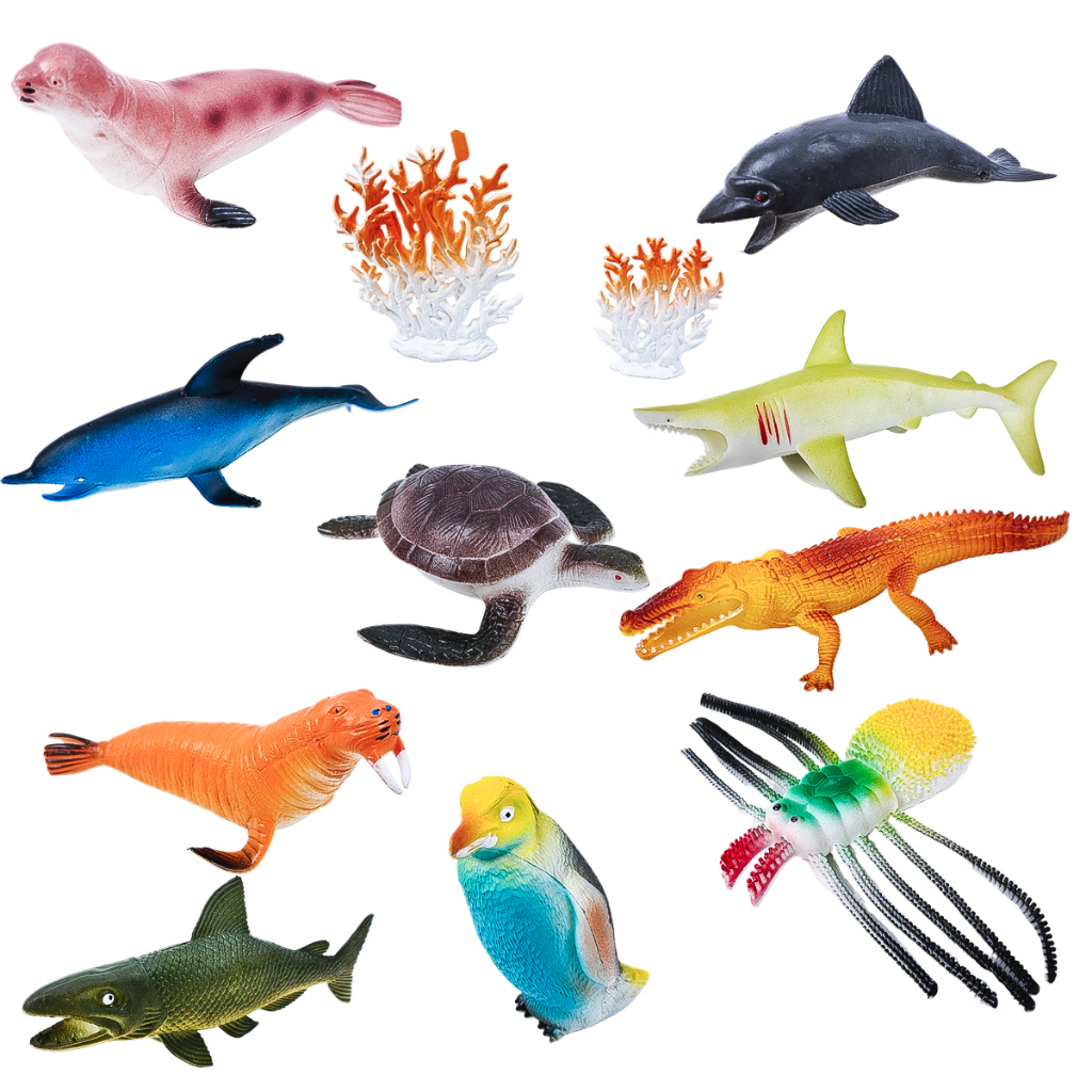 Kit Animais Marinhos Borracha Mar Oceano 12 Peças Brinquedo | Shopee Brasil