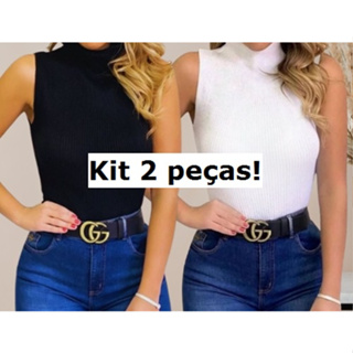 Blusa Feminina Kit 2 Un Garrafinha Gola Alta Trico Canelado