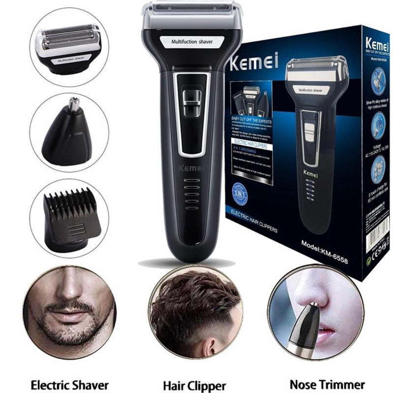 Maquina Barbear Shaver Kemei 3 Em 1 KM-6558 Nariz Barba Pelos e Corpo