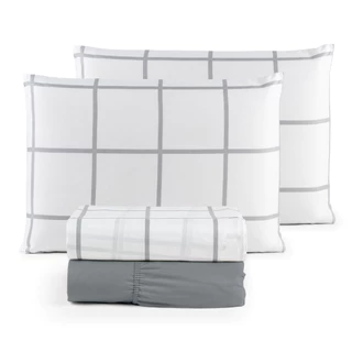 Jogo de Lençol Queen 4 Peças 200 Fios Cama Box Estampado Toque Aveludado Macio