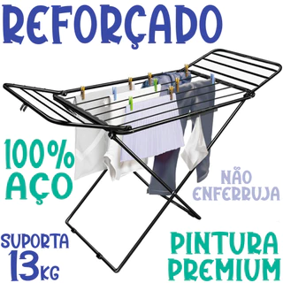 Varal de Chão com Abas Reforçado Aço Dobrável Preto Não Enferruja Cortelux