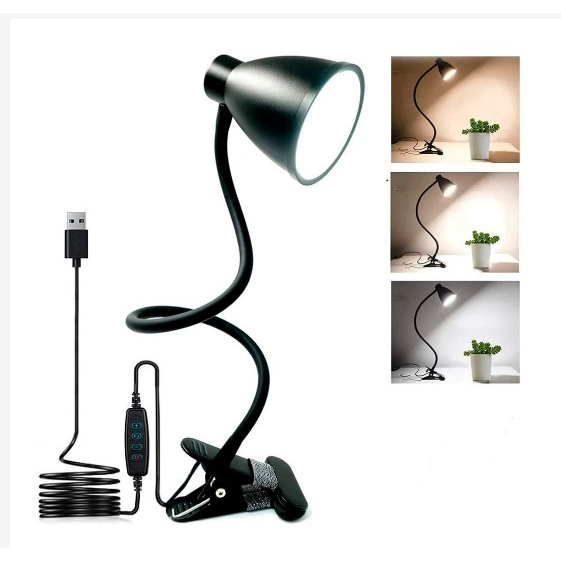 Lampâda Led de Mesa USB 3 Temperatura de Cor Ajustavél Com Clipe Desk Lamp