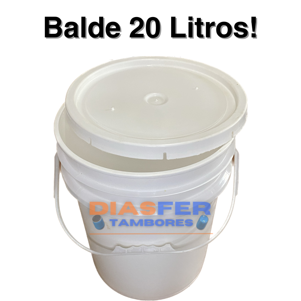 Balde 20 Litros com Tampa para Alimentos, Mel, Ração, Frutas, Arroz, Agua. Alimenticio Reuso Higienizado Tampa com vedação Muito reforçado.