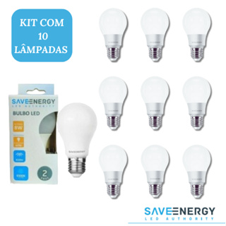 Kit 10 Lâmpadas Bulbo 8w A60 6500k Luz Branca Fria Bivolt SAVEENERGY
