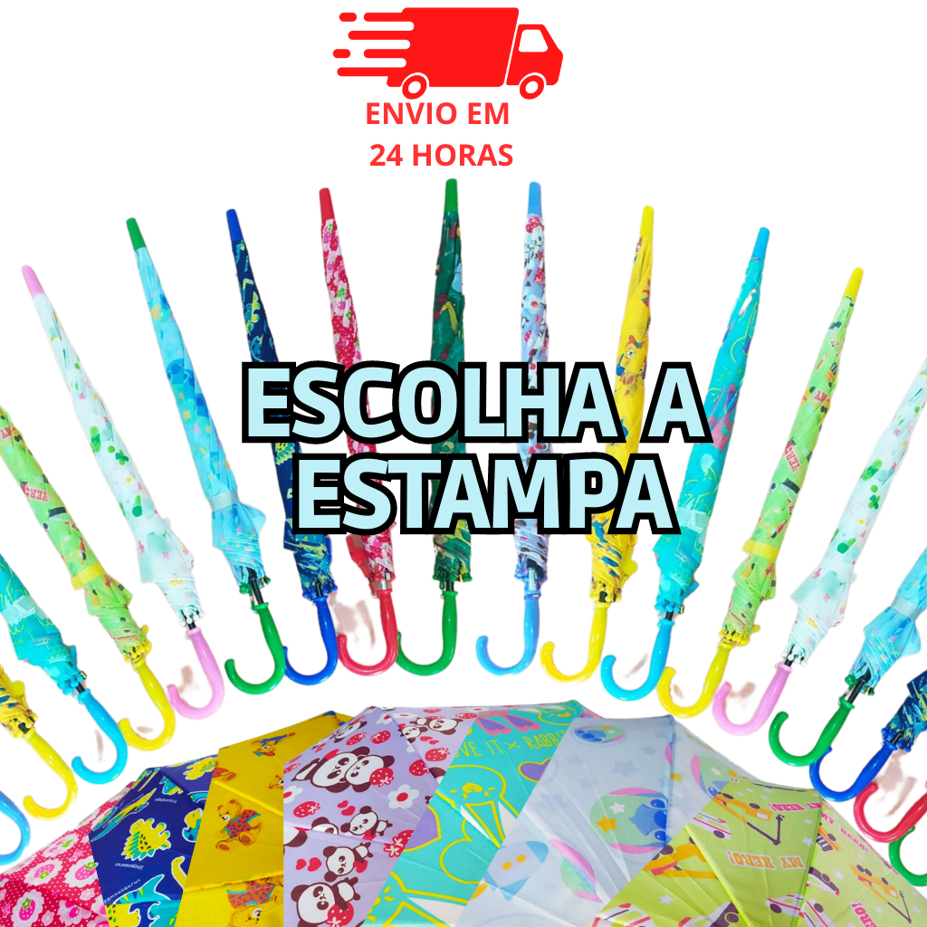 Guarda Chuva Infantil Sombrinha para menino e menina automatico com apito estampado e liso