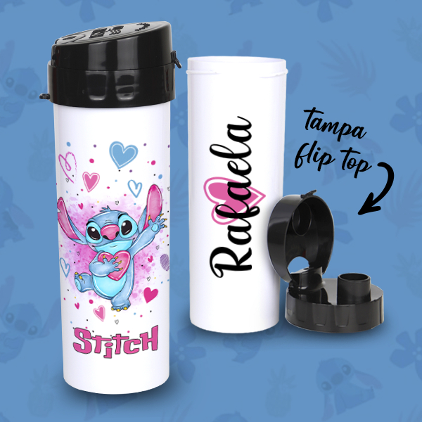 Garrafa Stitch, Squeeze Plástico, Garrafa de água Personalizada com seu Nome