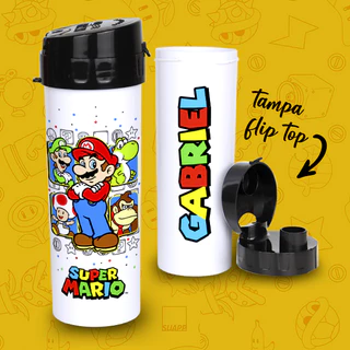 Garrafa Super Mario, Squeeze Plástico, Garrafa de água Personalizada com seu Nome