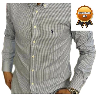 Camisa social xadrez poloo slim fit manga longa masculina premium