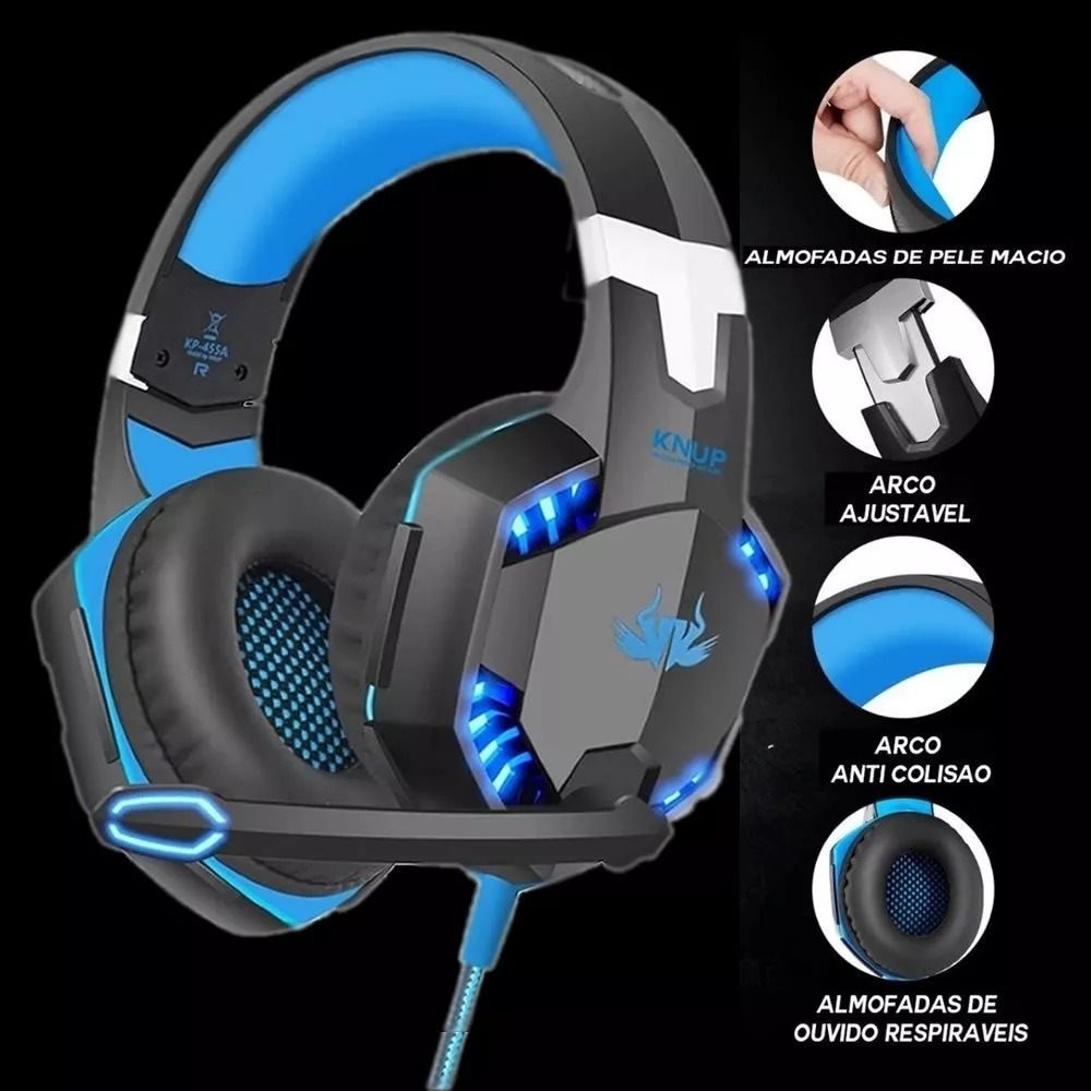 Headphone Headset Gamer com LED Azul para PS4 Xbox Pc Notebook