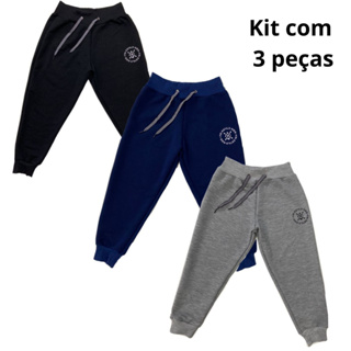 Kit 3 Calças Moletom Moletinho Infantil Unissex Menina Menino Inverno